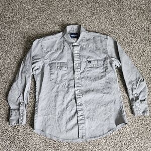 Wrangler Work Shirt Men XL Grey Western Cowboy Cut Pearl Snap Canvas Firm Finish
